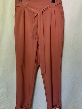 High-Waist Paperbag Tie-Waist Pants - Dusty Rose